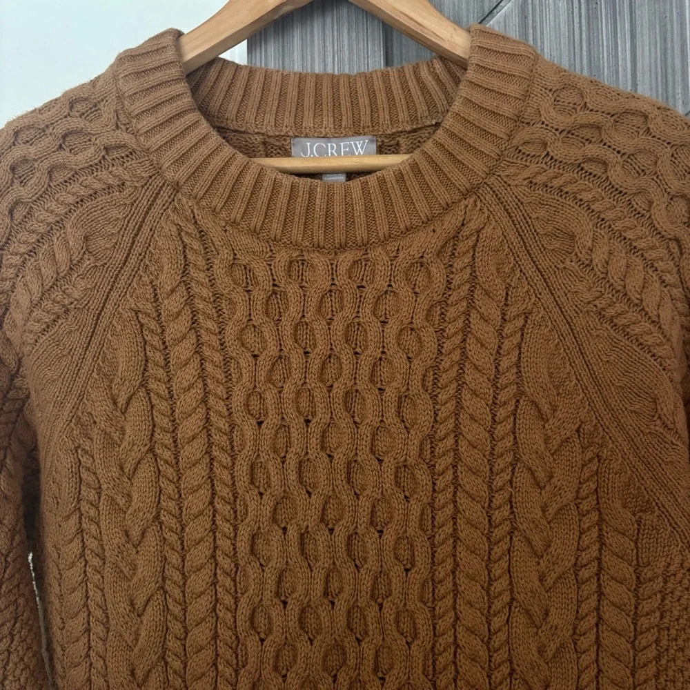 J. Crew Cotton Crewneck Cable-knit Fisherman Sweater Tan Medium Holiday ‘23